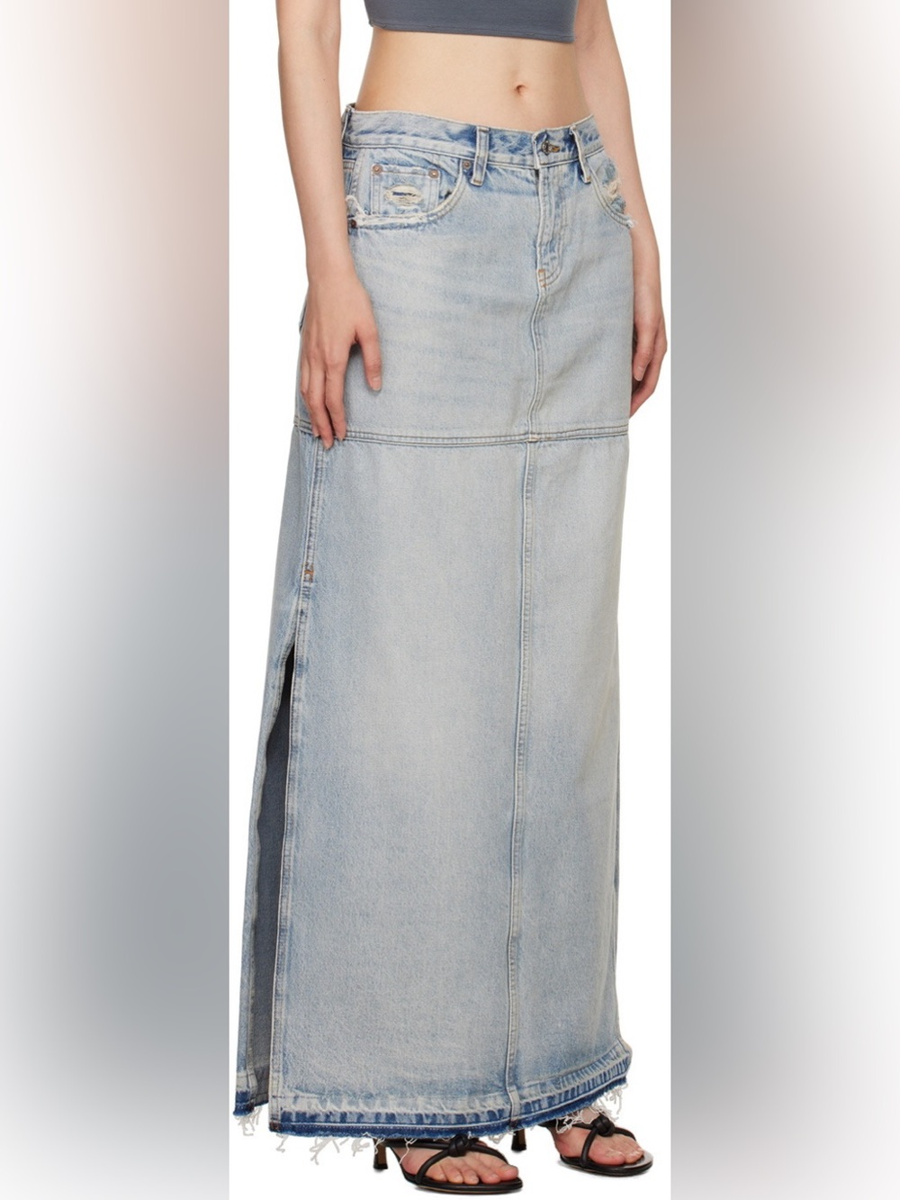 NWT RE/DONE Side-Slit Distressed Denim Maxi Skirt sz 27